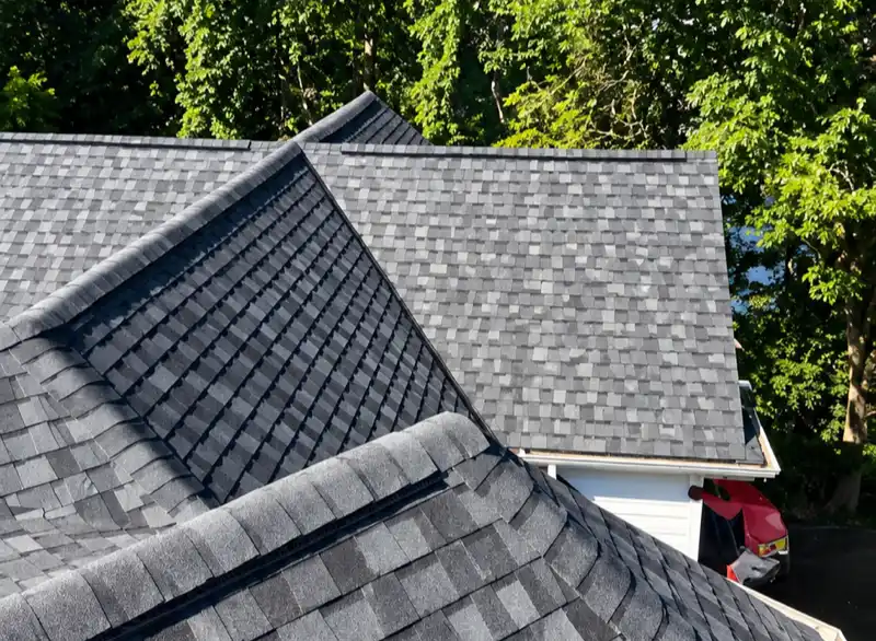 Close-up of a finished shingle roof