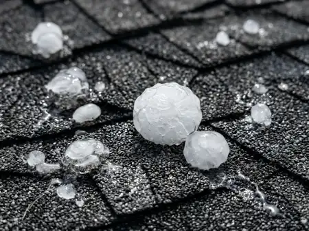 Hail damage on asphalt shingles