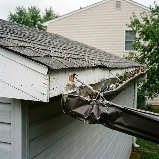 Storm-damaged gutter