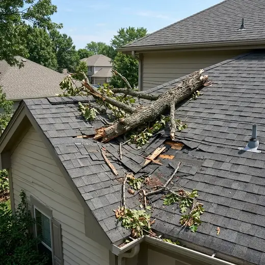 Tree damage on a roof