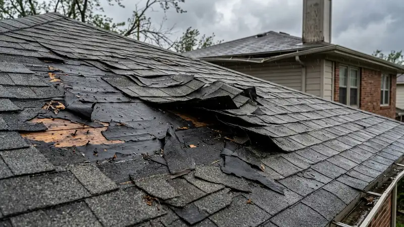 Wind-damaged shingles